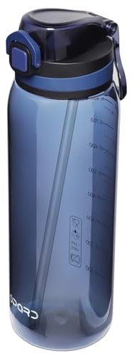 Opard Peak 700 ml/1000 ml Trinkflasche mit Strohhalm, BPA-frei, Auslaufsichere Flasche mit Klappdeckel