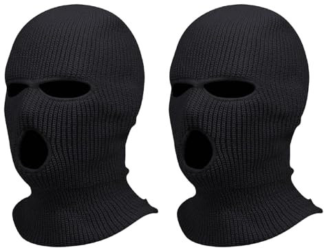 KAREN66 2 Stücke Sturmhaube mit 3 Löchern für Damen Herren Gestrickte Sturmhaube Multifunktionsmaske Atmungsaktiv Winddicht Vollgesichtsmaske Winter Warm Skimaske Balaclava Einheitsgröße (Schwarz)