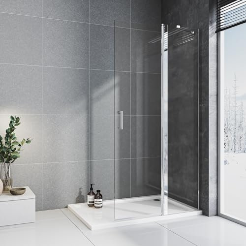 Walk in Duschabtrennung Glas 120x185 cm Walk-in faltbar Dusche Duschtrennwand Pendeltür mit Stabilisator aus 6mm ESG-Sicherheitsglas Begehbare Duschwand