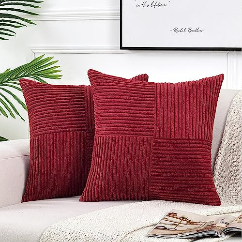 FDTERN 2er Set Weinrot Kordsamt Kissenbezug 45x45 Weich Dekorative Kissenbezüge Kissenhülle Dekokissenbezug Sofakissen Dekokissen Boho Deko für Sofa Schlafzimmer Wohnzimmer