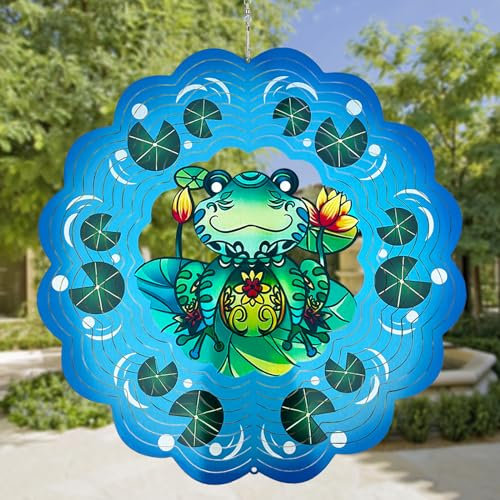 Windspiel für Garten, 3D-Windspiel, Frosch, Ornament, Geschenke für Damen/Herren, 30,5 cm, kinetische Skulptur aus Metall, für Innen- und Außenbereich, Hofkunst-Dekoration