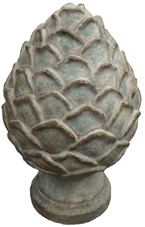 Deko Pinienzapfen Zapfen Grau Zement Landhaus Steinguss Skulptur Gartenfigur 21cm