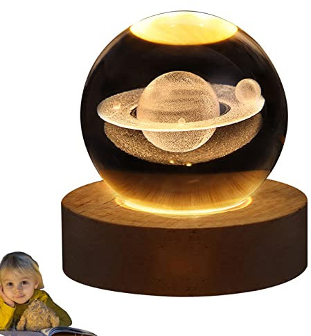 Niesel Luz Nocturna Bola De, Luz Nocturna LED Bola, Lámpara De Bola De Saturno con Base De Luz LED De Madera, Luz De Bola De con Sistema Solar LED con Base De Madera