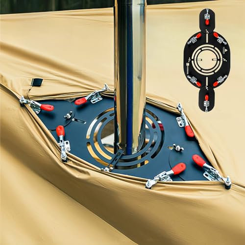 Fay Bless DIY Hot Tent Stove Jack, Aluminum Clip-On Stove Jack with 3.4 Chimney Hole for Canvas Tent, Bell Tent,Yurt Tent, Fireproof Tent Protector for Winter Camping (Big Black)