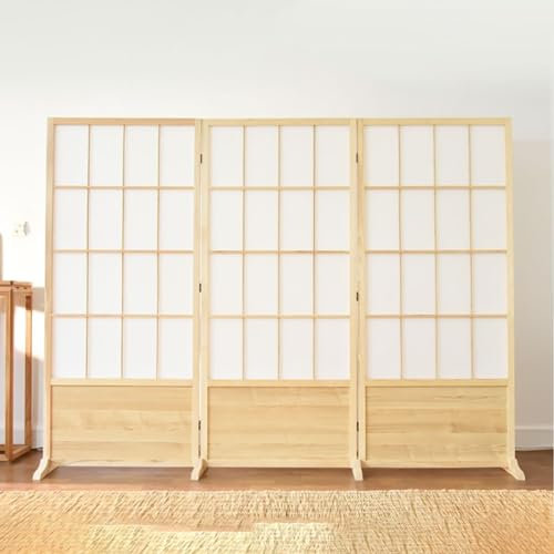 TT-YEC 3-Teiliger Faltbarer Raumteiler, Tragbarer Sichtschutz Aus Holz, Freistehender Raumteiler Mit Scharnier, Einfacher, Moderner Paravent Im Japanischen Stil, Holzfarbe