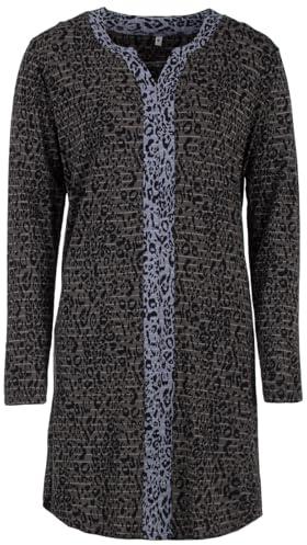 Zeitlos Nachthemd Damen Langarm Leo Schlafshirt All-Over Muster Rundhals Baumwolle, Farbe:Olive, Größe:XXL