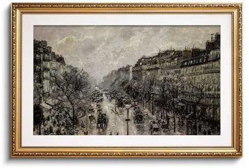 VIYYIEA Goldgerahmte Leinwand für Wohnzimmer, klassisches Stadtbild, Wanddekorationen, Vintage-Leinwanddrucke, Pariser Straße, großes Badezimmer, Wandbilder, Bauernhaus, Büro, Heimdekoration