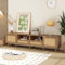 Merax TV Schrank Großer, Rattan Lowboard, Fernsehtisch mit 2 Türen, 2 Schublade, 2 offener Stauraum, Beine aus Massivholz, Rustikaler Sideboard, für Wohnzimmer Esszimmer, Dunkle Eiche, 200x37x49cm