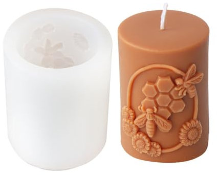 Xidmold Bienenwaben-Blumen-Form für Kerzenform, Honigbienenenstock-Säulen-Silikonform für Bienenwachskerzen, Sojawachskerzen, Gips-Ornament, DIY Handwerk (D)