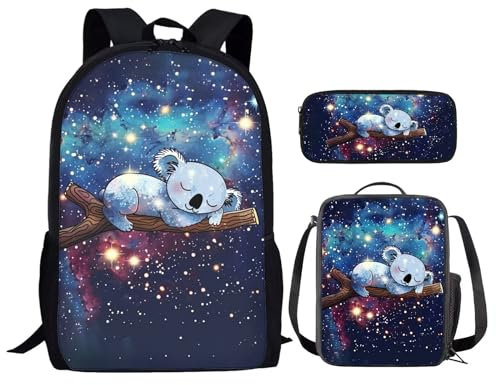 HELLHERO Girls' School Backpack Galaxy Koala Backpacks for School Boys Bookbag Set with Lunch Box Pencil Case Kids School Backpacks Elementary Middle School Book Bag Toddler Back Pack 3 IN 1
