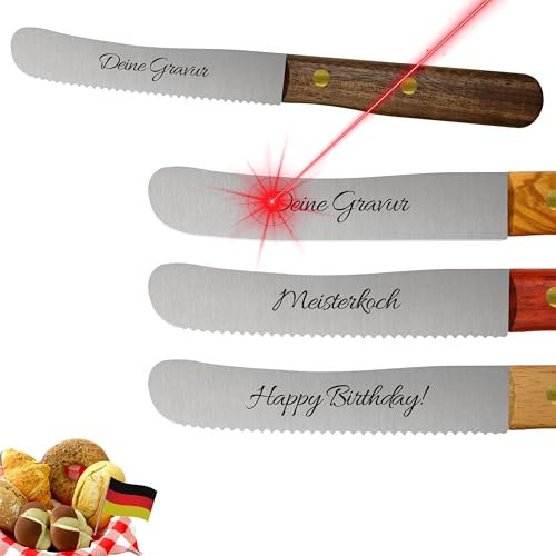 Solingen Messer Walnuss, eigene Gravur Wellenschliff, Geschenk, persönlich, Premium Buckelmesser, Klinge rostfrei, Küchenmesser extra scharfe, Dünnschliff & Handabzug, Made in Germany