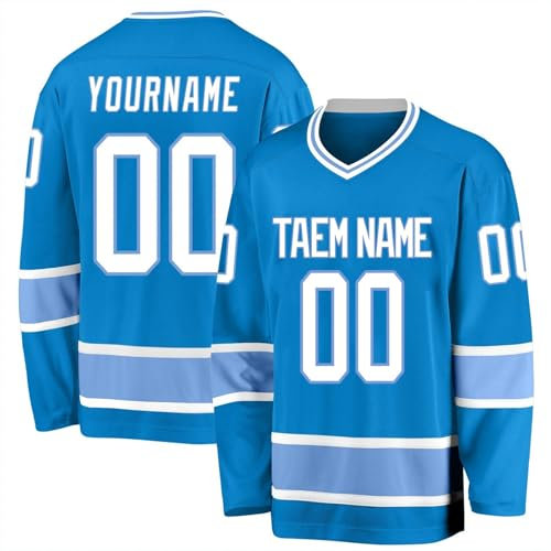 Eishockey-Trikot, personalisierbar, bedruckt, langärmelig, Hockey-Trikot, Bekleidung für Hockey-Fans, Herren, Damen, Jugendliche, 7-blau, L