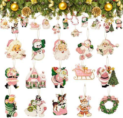 30 Pièces Decoration Noel Bois,Rose Decoration Noel Sapin,Deco Sapin De Noel avec Corde,Pendentif Deco Noel Sapin Sapin en Bois à Décorer,pour La Maison,Les Fenêtres Portes,Les Fêtes De Noël