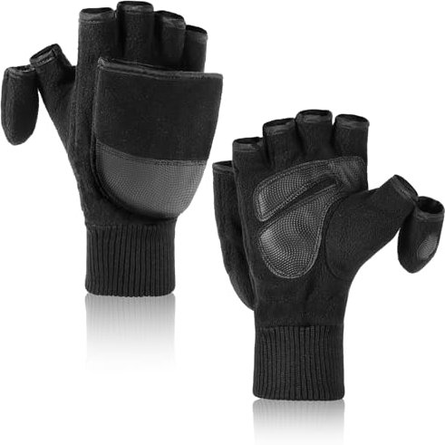 Winter Mens Fingerless Glove -Thermal Fleece Flip Flop Convertible Mittens for Cycling Hunting Photography Outdoor uk