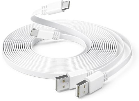 Itramax USB C Cable Flat White 5M/2Pack,Extra Long USB A to USBC Charging Cord Extension Power Charger Lead 2.0 for Blink Mini 2 Security Camera,Petcube Cam 360,Outdoor 4,Xiaomi Smart Camera C400