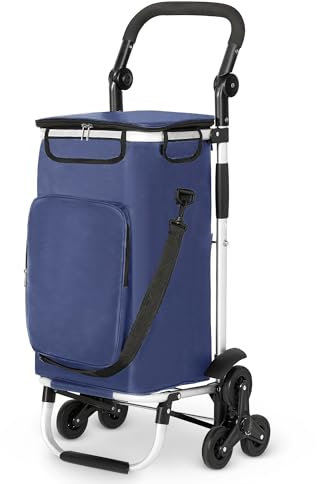 wuuhoo® Einkaufstrolley - Klappbar und leicht - wasserabweisend - Treppensteig-Rollen, bis 60L dunkelblau
