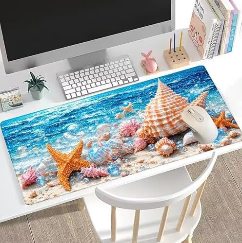 Tapis de Souris Bleu Tapis de Souris Gamer XXL 1200x600x3mm Gaming Accessoire, Tapis de Souris Océan Tapis Souris Résistant à l'eau avec Base en Caoutchouc antidérapant, Deco Bureau Travail W5-12
