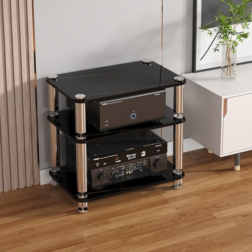 ZIHESY Audio-Medienständer HiFi Regal Multifunktionales Ablageregal, Audio-Video-Regal mit 1/2/3/4 Ebenen Glasböden, für DVD Spieler/Spielkonsolen/TV Boxen(Black,57cm/22.4in)