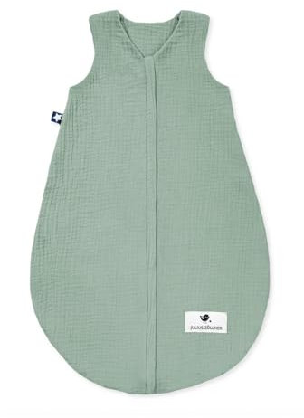 Julius Zöllner Musselin Sommerschlafsack grün, Größe 60 | aus weicher Musselin Baumwolle, sicher und schadstoffgepüft, ideal für warme Sommernächte