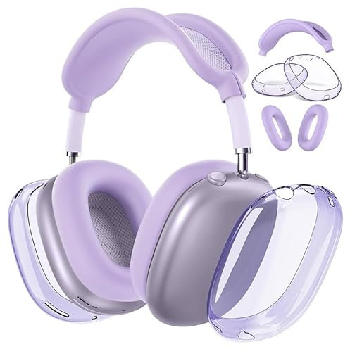 Fycyko Funda 3 en 1 compatible con Airpods Max (2024/2020), funda de silicona transparente, AirPods Max, accesorios Airpods Max, color morado