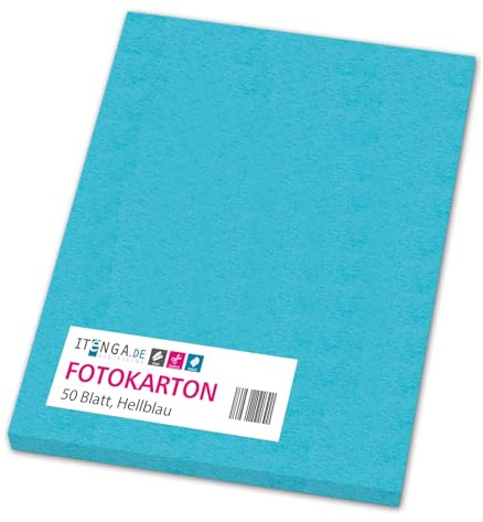 itenga farbiger Fotokarton 50 Blatt A4 300 g/qm² - Tonpapier Tonkarton Bastelpapier Bastelkarton Bogen durchgefärbt zum kreativen Gestalten und Basteln (HELLBLAU)
