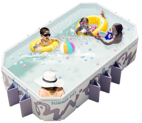 Piscina plegable, rectangular sobre el suelo para piscina cuadrada familiar al aire libre con tapón de drenaje y agujero de drenaje, fácil de montar (310 cm)