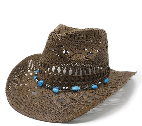 Generisch 12 años jóvenes mujeres hombres verano sombrero de vaquero occidental sombrero de paja moldeable sombrero de sol ahuecado sombrero de sol ejército, marrón, talla única
