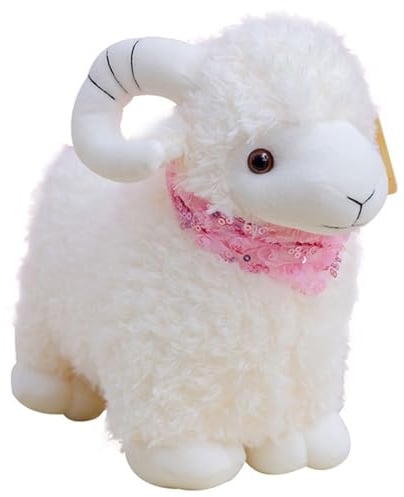 KUKUShining Schaf Plüschtier, Kuscheliges Kuscheltier Lamm Stofftier Puppe Mit Schal Stehende Ziege Plüsch Weiches Schmusetier Für Kinder(20cm/7.8in)