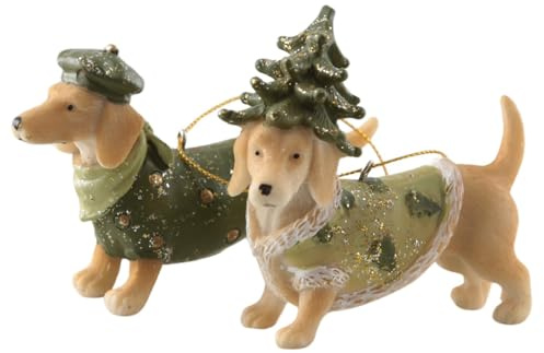 Hänger Hunde Weihnachten 2er-Set – Hund mit Mütze & Hund mit Tannenbaum – lustige Weihnachtsdeko aus Poly, 10 cm breit – Logbuch-Verlag