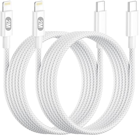 USB C to Lightning Cable 2M 2Pack[Apple MFi Certified] iPhone Charger Cable | Fast Charge USB C Lightning Cable Braided 2M iPhone Charging Cable Lead for iPhone 14 13 12 11 Pro Max/X/XS/XR/8/SE/iPad
