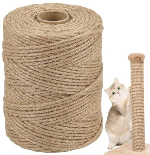 Natural Sisal Rope for Cat Scratcher, 1/4in x 164ft Twine for Cat Tree