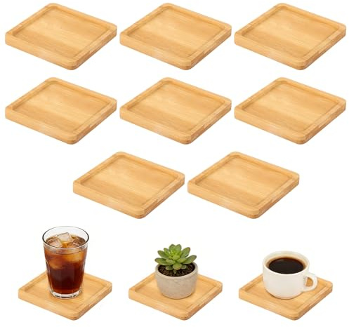 Gyism 8 Stück Mni Bambus Untersetzer, 9cm Kleines Tablett, Bambus Tablett, Mosaik Untersetzer, für Trinkbecher Mosaiksteine Tee Kaffee Kuchen Pflanze