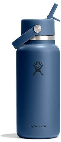 Hydro Flask – Wide Flex Straw Cap 946 ml (32 oz) Bottle | Edelstahl, auslaufsicherer Strohhalm, spülmaschinenfest – Kalt 24 Std. – Wide Mouth – Harbor Blue