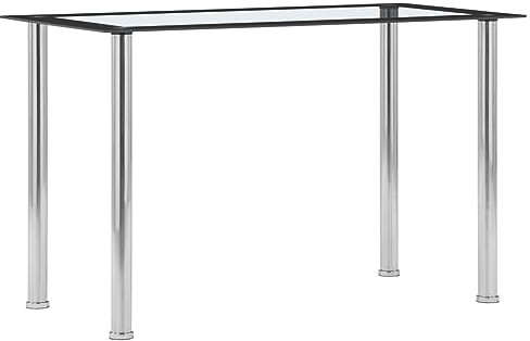 Zeehear Table à manger moderne - Noir transparent - 120 x 60 x 75 cm - Robuste - En verre trempé avec cadre en acier inoxydable - Idéale pour salle à manger, balcon et jardin