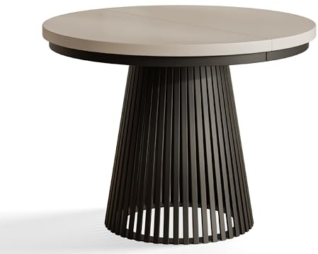 AlpiMeble Esstisch Ausziehbar Nero 100cm, Cashmere, Stabile Metallbeine | Runder Tish, Moderner Desing, Wohnzimmertisch und Küchentisch, Schwarze Beine