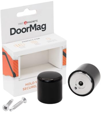 DoorMag Bifold Door Magnet, Magnetic Door Catch & Door Stop for Bi-Fold Folding Doors - Heavy Duty Magnetic Holder, Fixing Screws Included - Black
