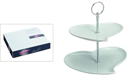 Etagere Gebäckschale Konfektschale Keramik/ Metall 2stufig Herzform