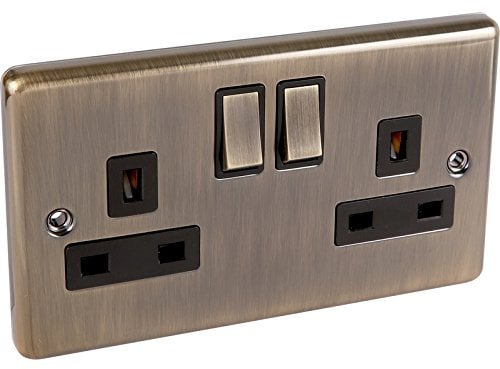 Antique Brass 2Gang Plug Socket United Electrical (Windsor)