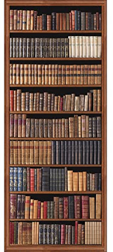Trompe l'oeil porte Adhésif BIBLIOTHÈQUE Ancienne Décoration Murale, Polyvinyle, Multicolore, 83 x 0,1 x 204 cm