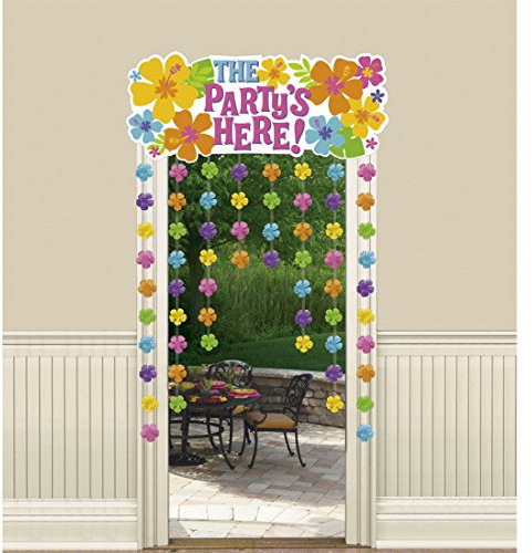Amakando Dekovorhang Hawaii Deko Vorhang Hibiskus 96,5 x 137 cm Sommer Türvorhang Blumendeko Raumdekoration Party Türdeko Mottoparty Partydeko Sommerdeko Blütenvorhang Raumdeko