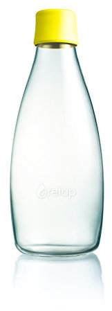 Retap ApS Grande Bouteille d'eau en Verre Borosilicate 0,8 Litre, Jaune, 0.8 / Large
