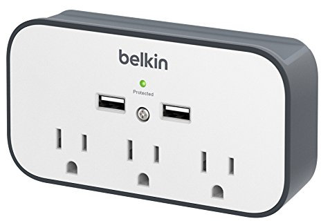 Belkin 3-Outlet Wall Mount Cradle Surge Protector with Dual USB Charging Ports (2.4 Amp Total), BSV300ttCW