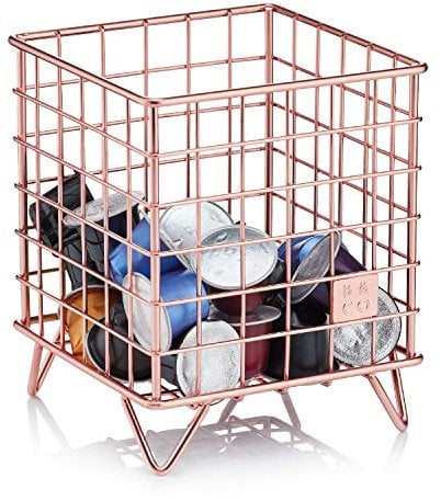 Barista & Co Coffee Pod Cage - Stainless Steel Large Capacity 80+ Coffee Capsule Holder - Copper with Stamp Logo Coffee Pod Storage Compatible with Nespresso, Tassimo, Dolce Gusto Pods etc.