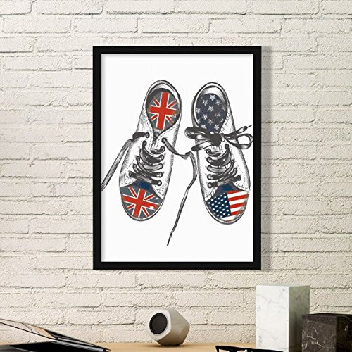 DIYthinker Zapatos de Lona de la Bandera U.S U.K patrón Simple de Fotos Marco de Cuadros Pinturas de la Pared del hogar de la Etiqueta del Regalo Medio Negro