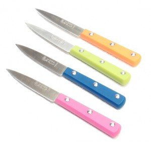 A.K TRADING Couteau de Cuisine LA Fourmi ABS Couleur Rose/Bleu/Orange/Vert Office INOX 1/2 Soie 10 CM Code 2956