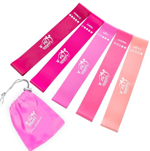 Fit Simplify Widerstandsbänder mit Anleitung (evtl. Nicht in Deutscher Sprache) und Tragetasche, 5 Stück, Rose