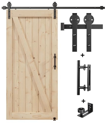 Vintage Gurt Industrie-Rad Schiebeschiene für Scheunenholz Türbeschlag großes Rad 6FT-Single Door Kit [Whole Set] schwarz