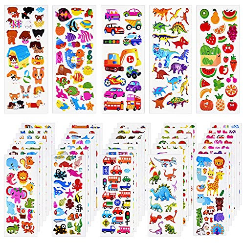 TUPARKA 1000+ 3D Stickers Puffy Stickers 40 Verschiedene Blätter Bastelsticker für Kinder Scrapbooking Bullet Journals