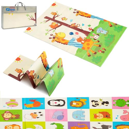 HUMBI Spielmatte Baby, Krabbelmatte, XPE Schaumstoff, Doppelseitig, Flatbar, Wasserdicht, Extra Größe, Teppich Babymatte, Rutschfest, 120x180 (Tiere, Giraffen)