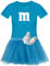 T-Shirt M&M + Tüllrock Karneval Gruppenkostüm Schokolinse 11 Farben Damen XS-3XL Fasching Verkleidung M's Fans Tanzgruppe, Gr.:2XL, Farbauswahl:türkis - Logo Weiss (+Handschuhe Weiss/Tütü türkis)